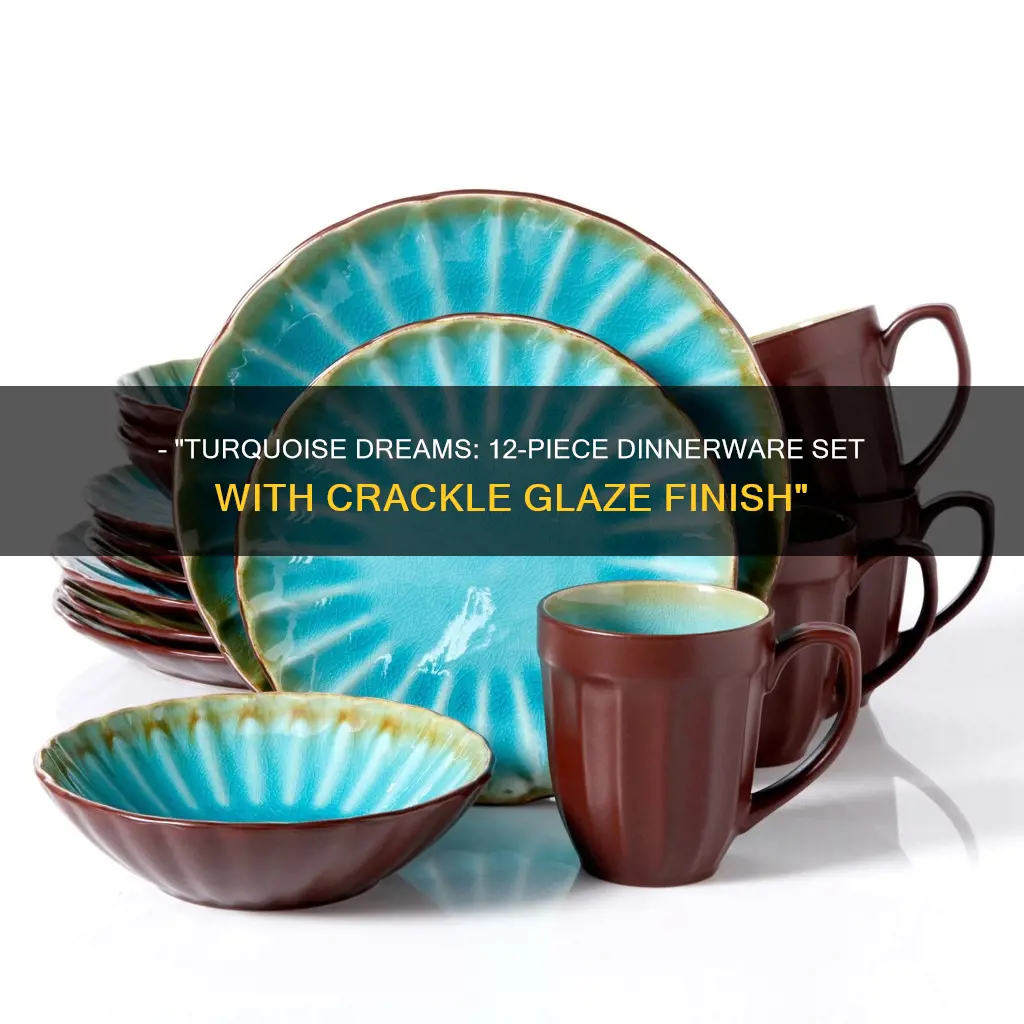 12 piece dinnerware set crackle glaze finish turquoise