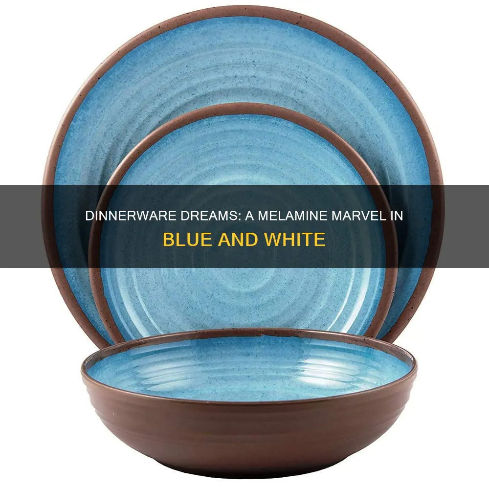 16 pc melamine dinnerware set blue and white