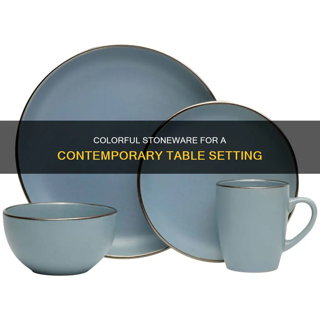 16pc colorblock blue stoneware dinnerware set