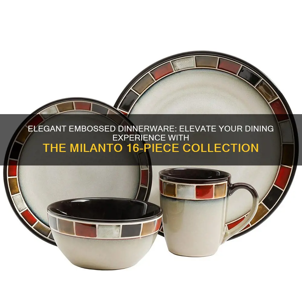 16r elite milanto embossed glazed durable 16 piece dinnerware set