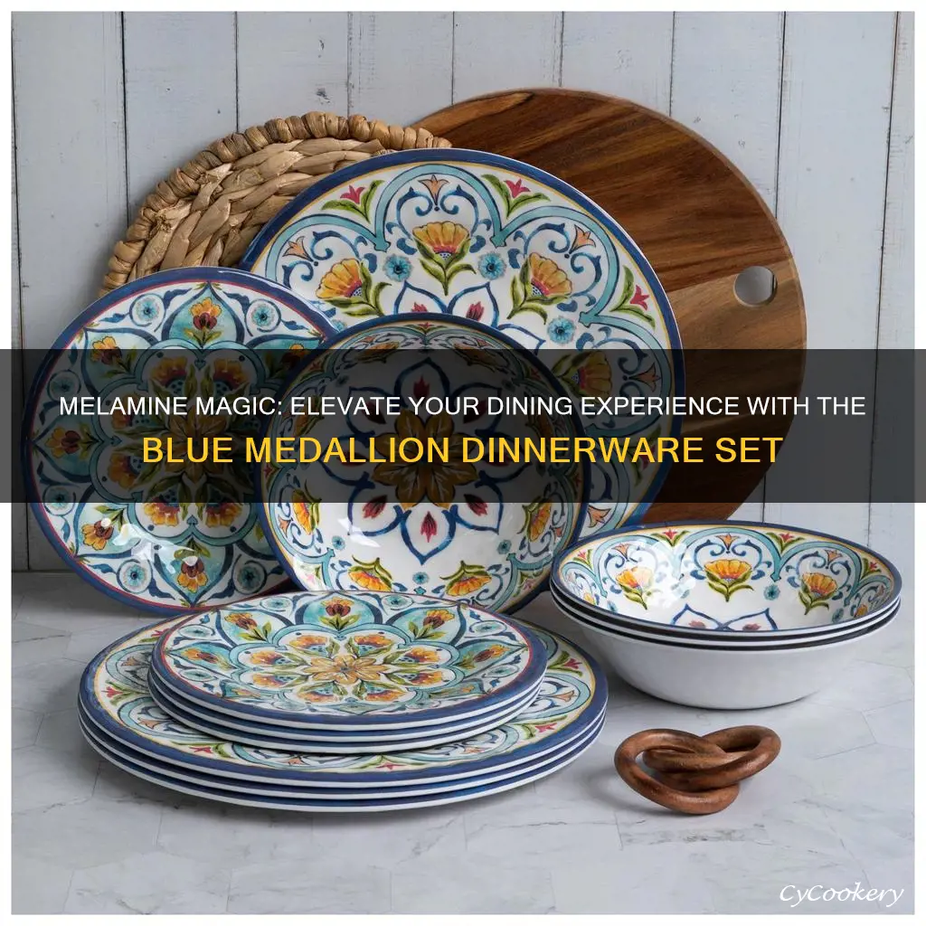 18 piece melamine dinnerware set blue medallion