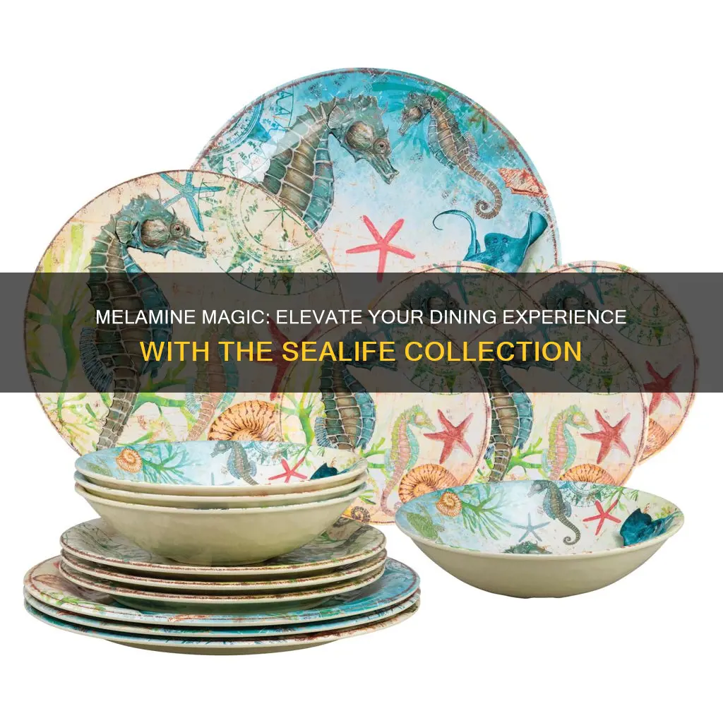 18 piece melamine dinnerware set sealife design teal seahorse