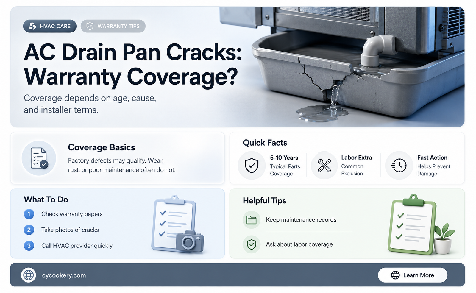 are cracked ac drain pans covered under warrantly