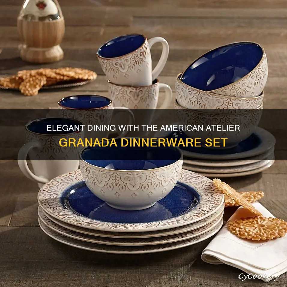 american atelier 16 piece granada round dinnerware set blue