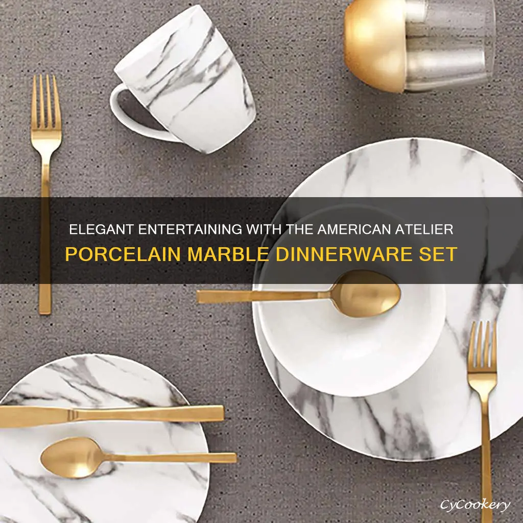 american atelier 16pc porcelain marble dinnerware set