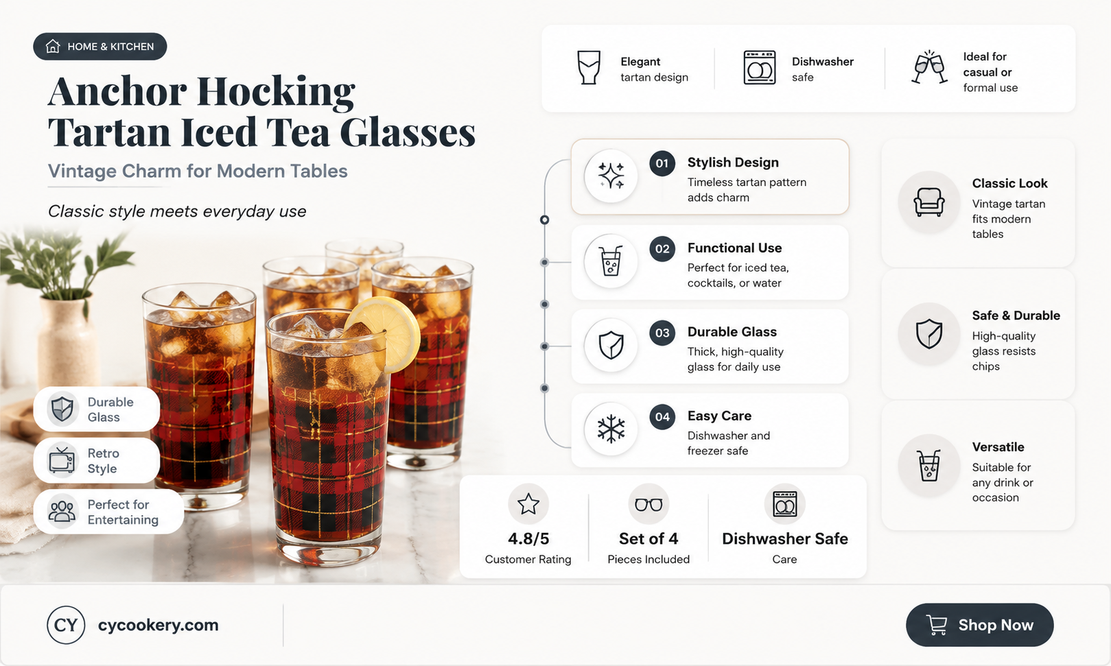 anchor hocking tartan iced tea glasses