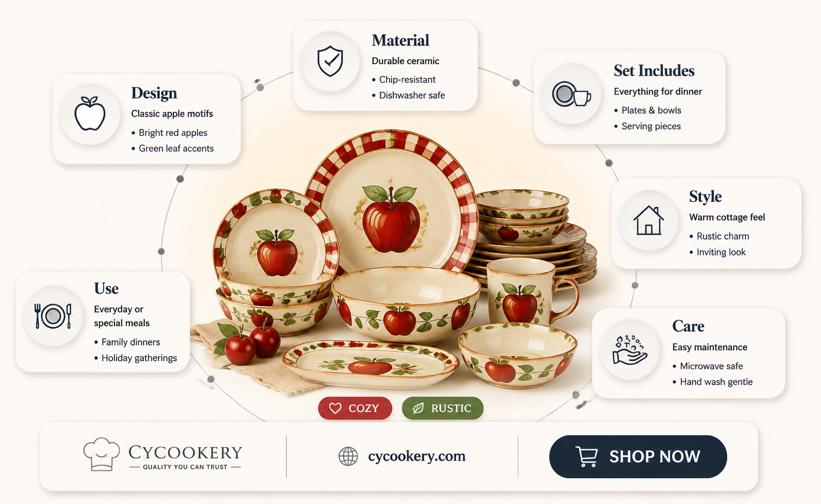 apple pattern cottage dinnerware sets