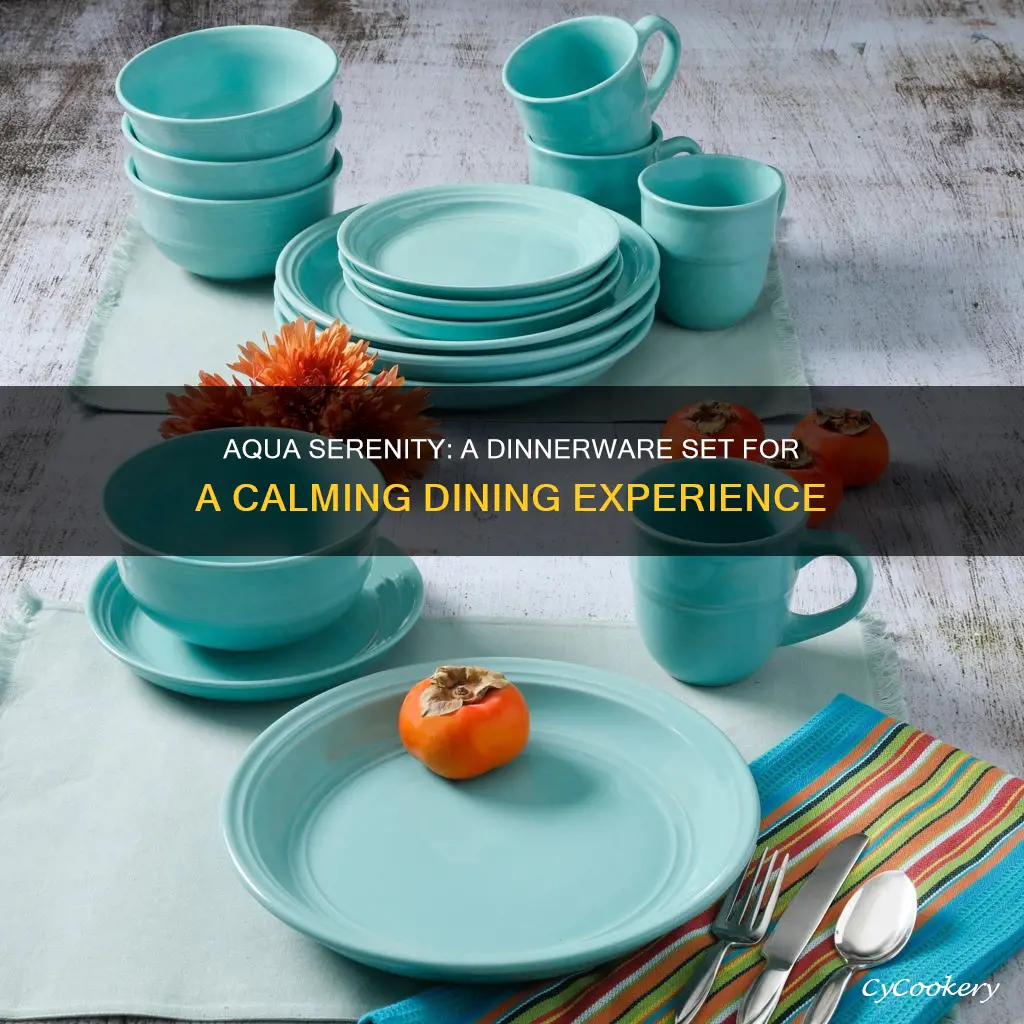 aqua colored dinnerware set without mugs