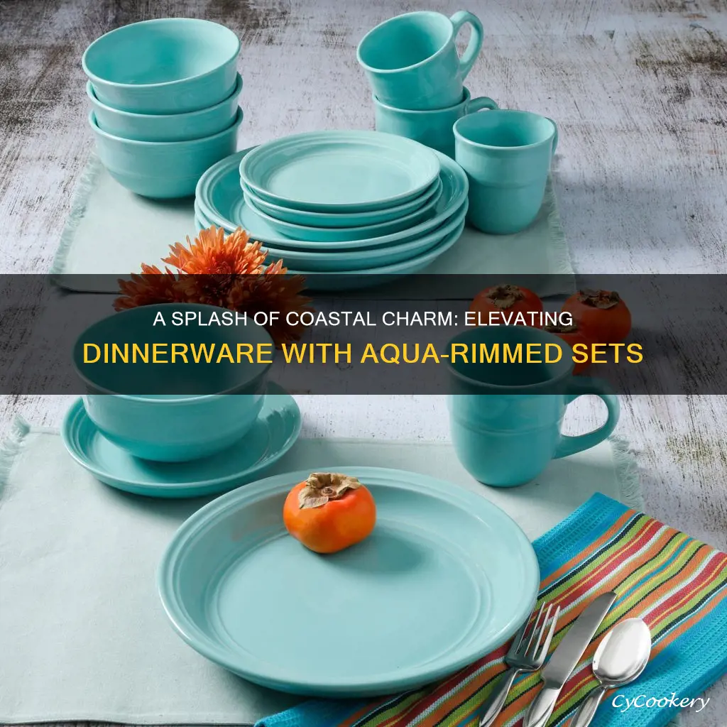 aqua rimmed dinnerware set