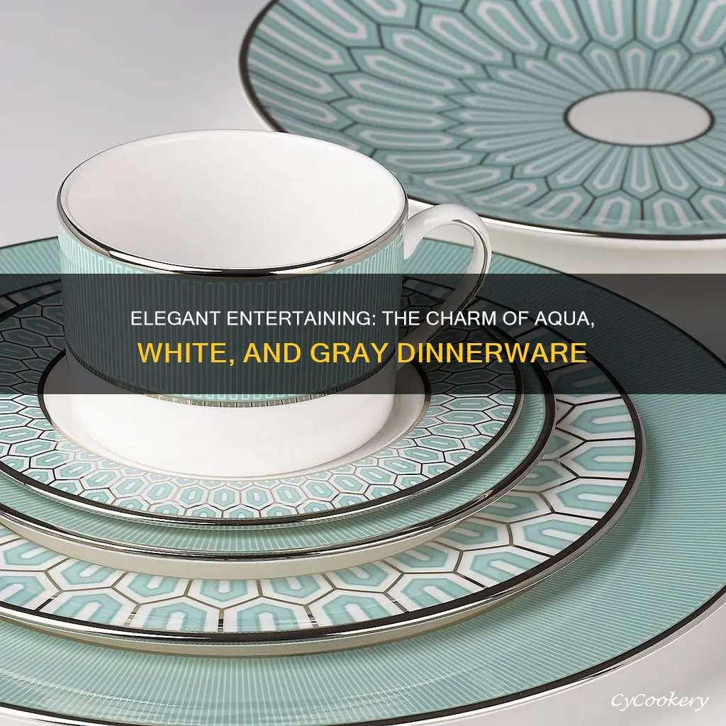 aqua white and gray dinnerware set