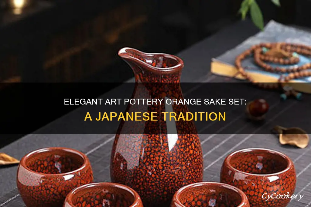 art pottery orange sake set