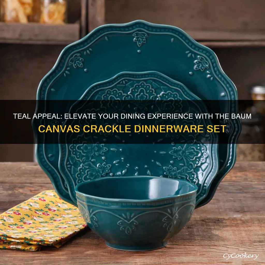 baum canvas crackle 16 piece dinnerware set in teal