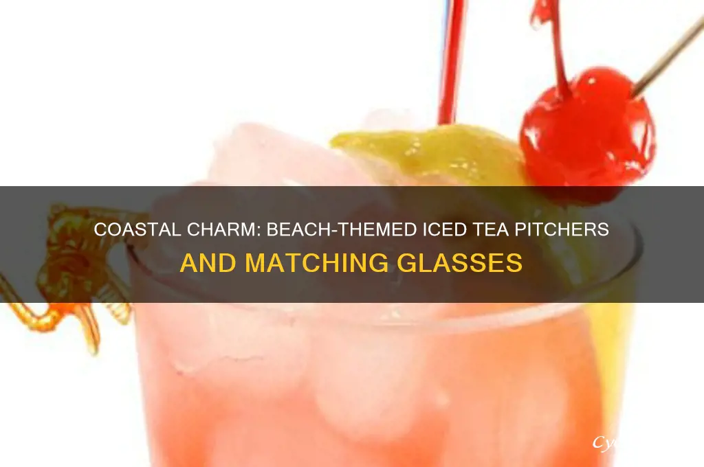 becah themed ice tea pitchers and matching glasses