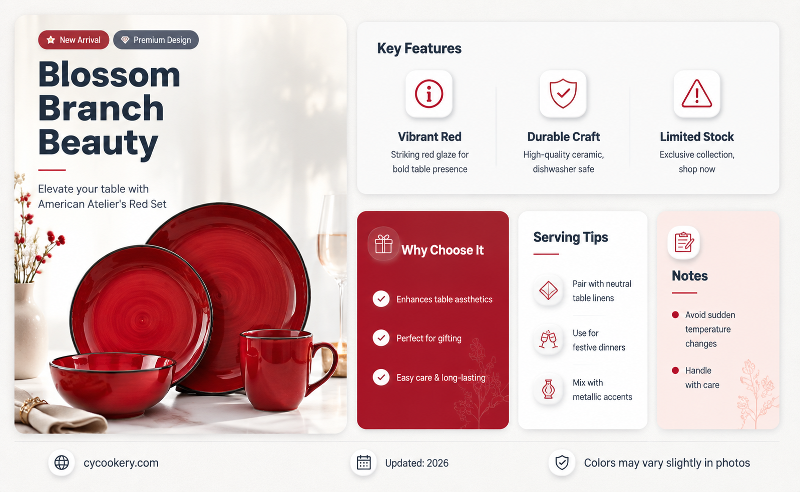 american atelier blossom branch 16 piece dinnerware set red