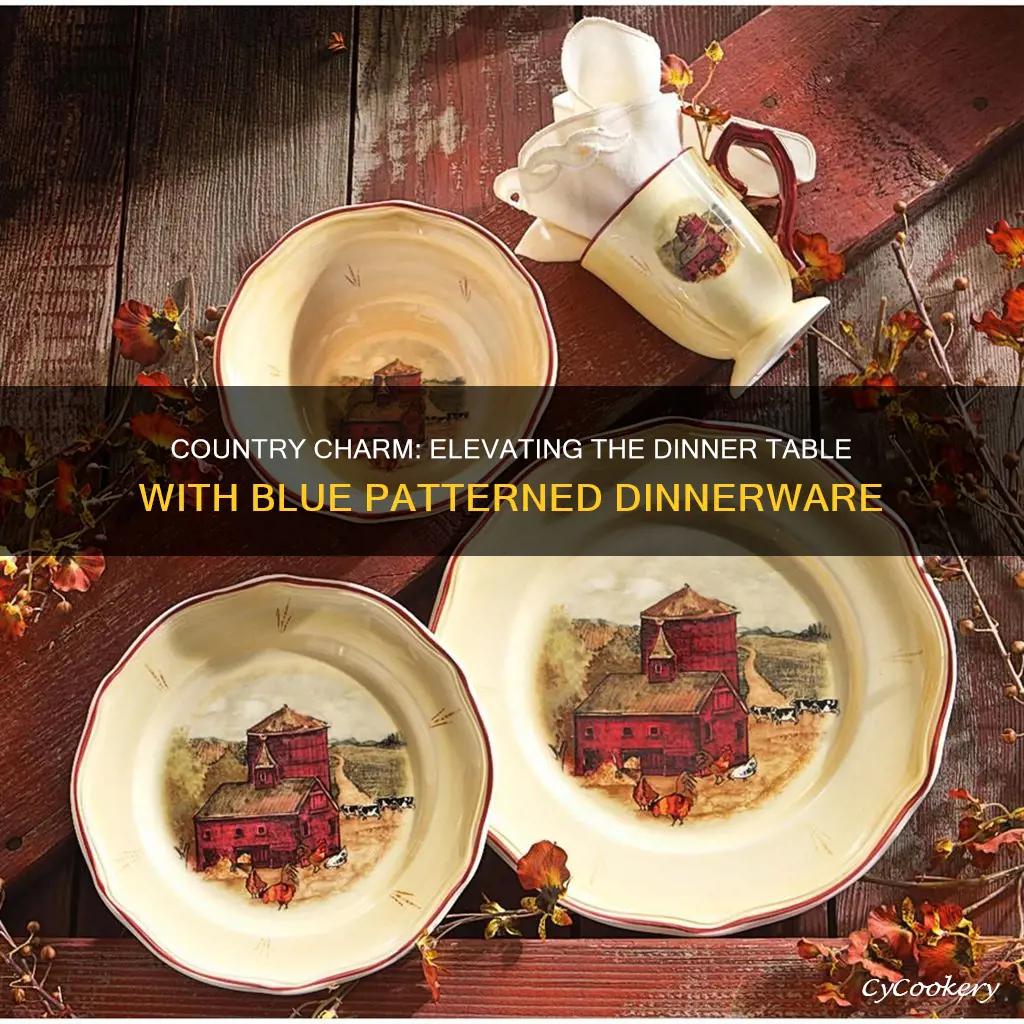 blue patterned country dinnerware set