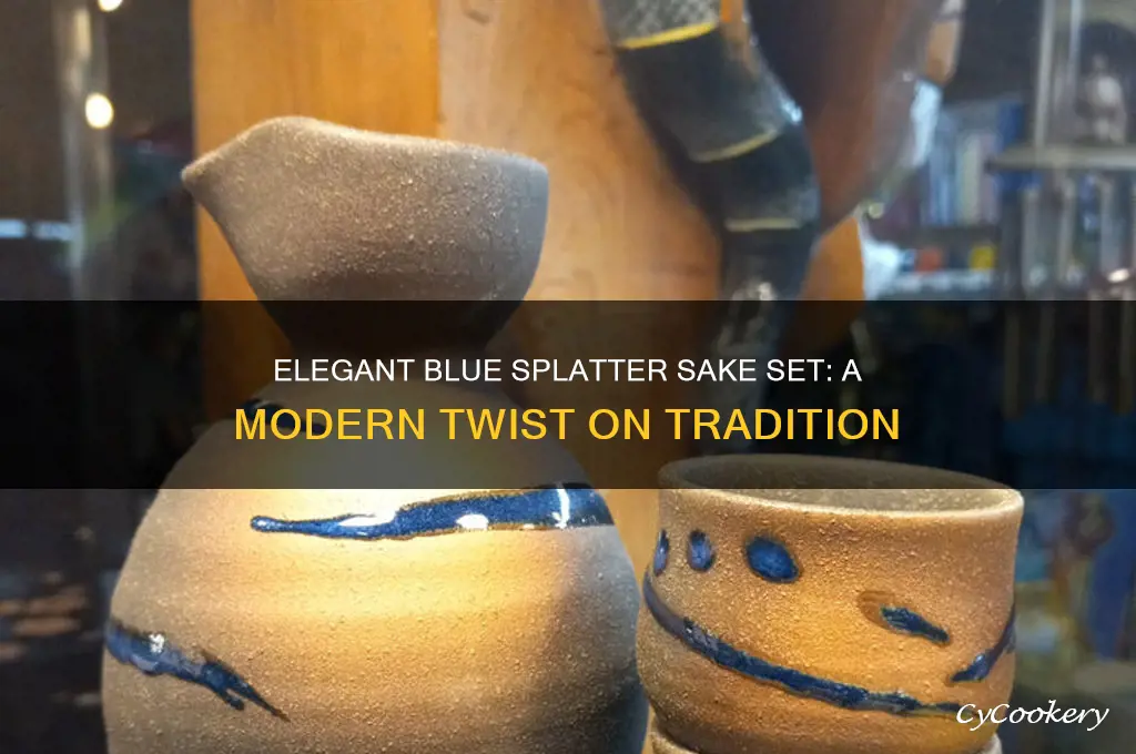 blue splatter sake set