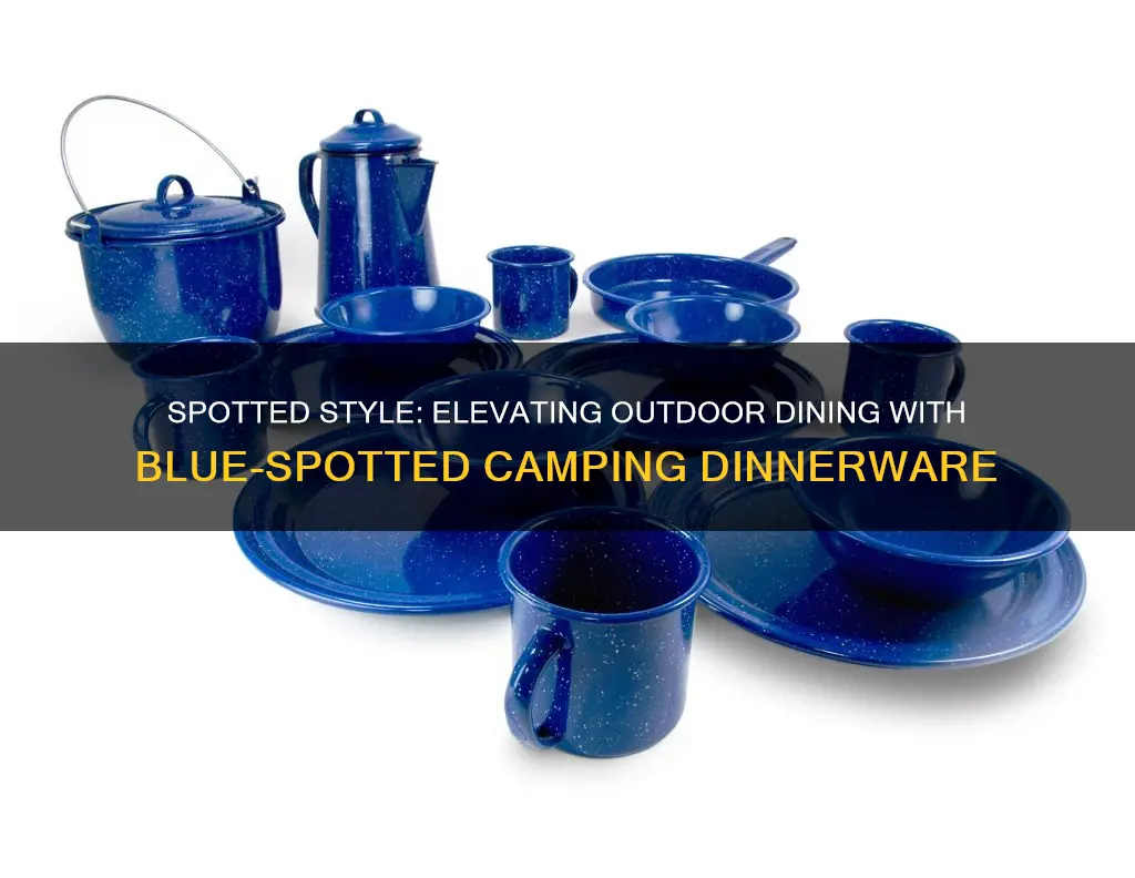 blue spotted camping dinnerware set