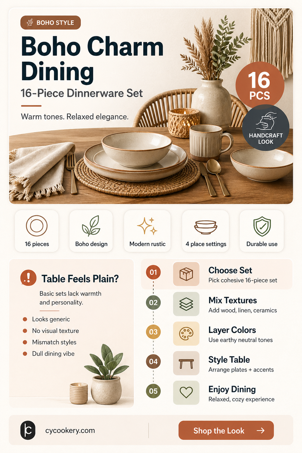 16 piece dinnerware set boho