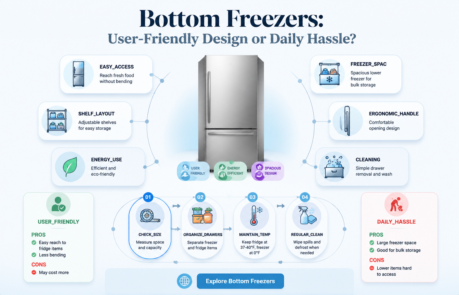 are bottom freezers in refrigerators easy to use