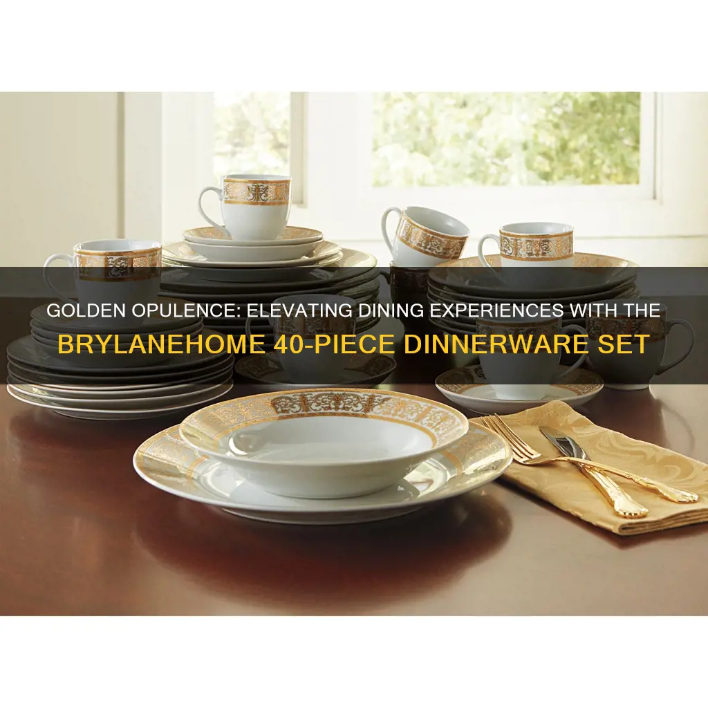 brylanehome 40 pc golden ceramic dinnerware set gold white