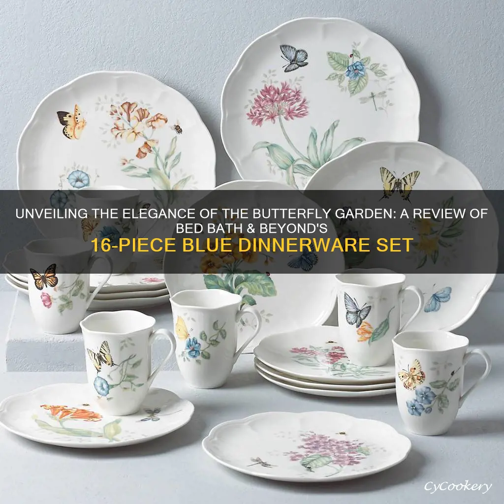 butterfly garden 16-piece blue dinnerware set bed bath and beyond