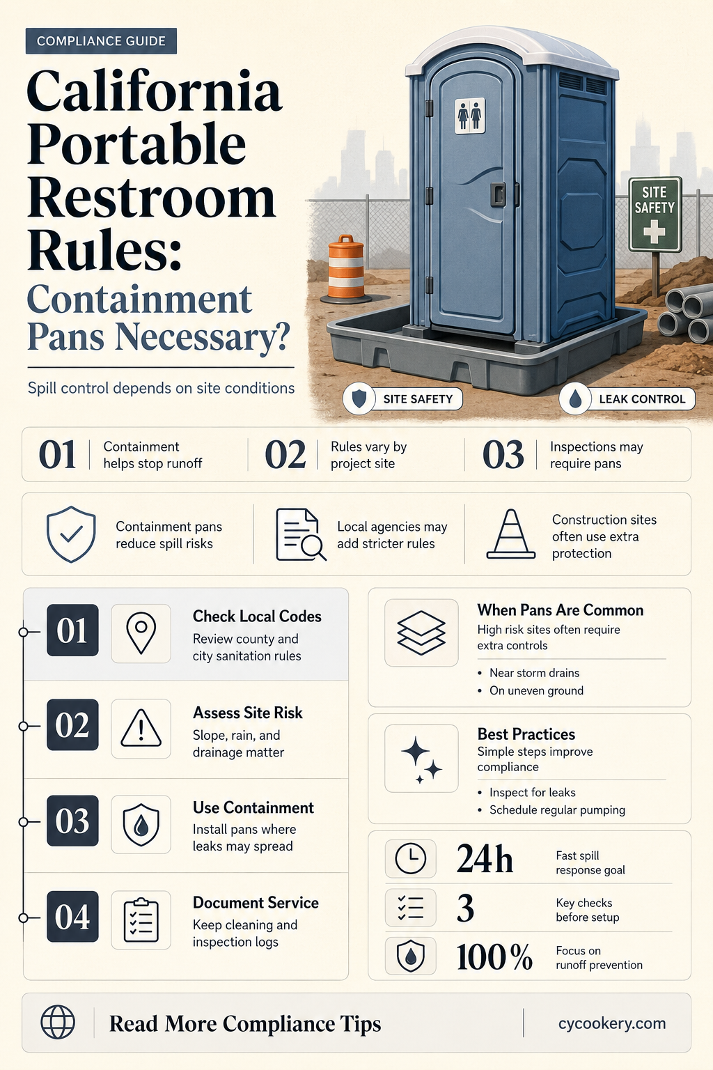 are containment pans required for portable restrooms in California