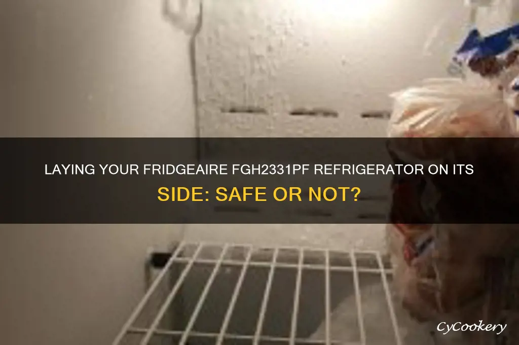 can a fridgeaire refrigerator fghc2331pf be laid on its side