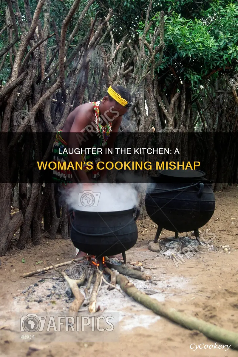 can and woman with knocked over cooking pot