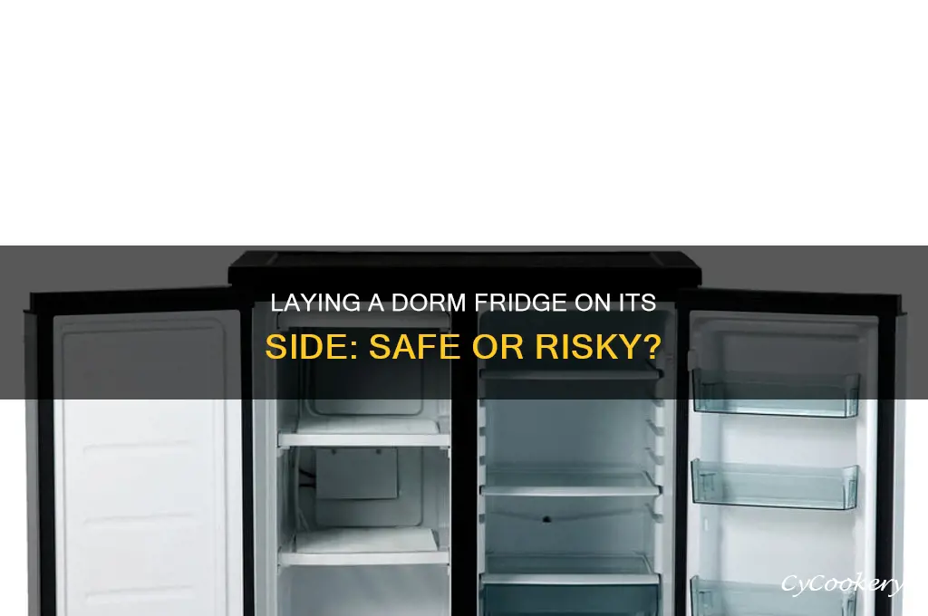 can you lay a dorm refrigerator on its side