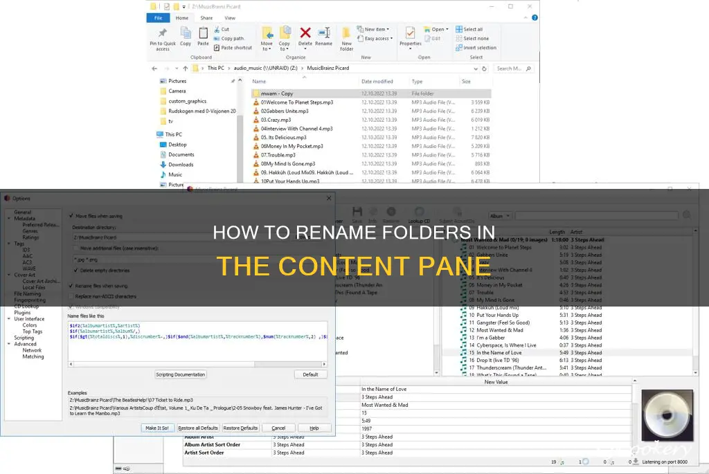 can you rename a folder in the content pane