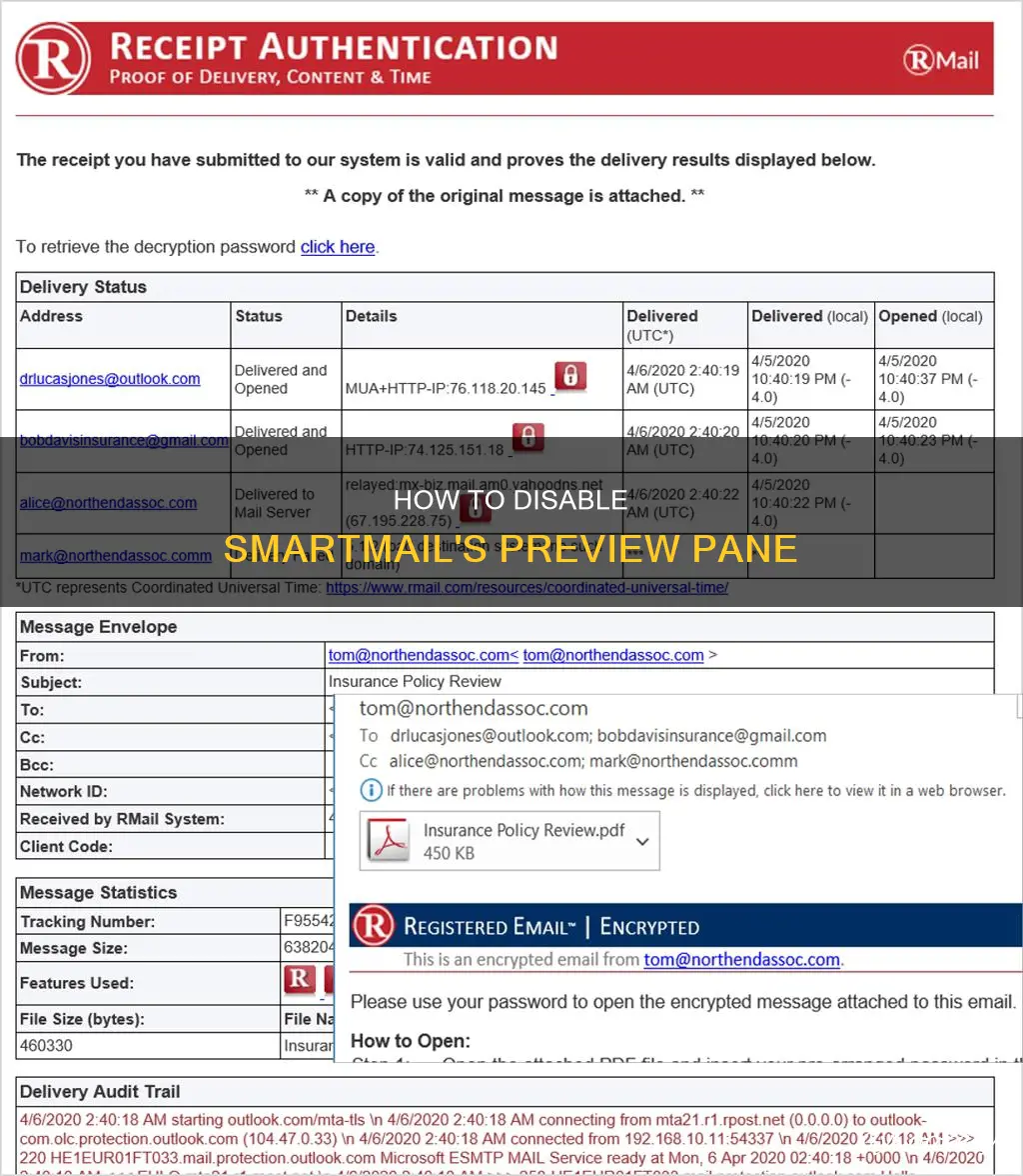 can you turn off the preview pane in smartmail