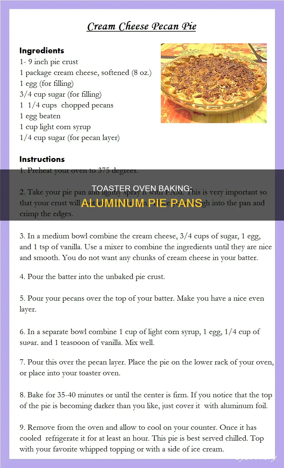 can you use aluminum pie pans in toaster oven
