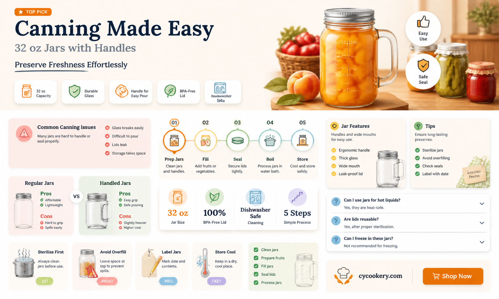 32 oz canning jars with handles
