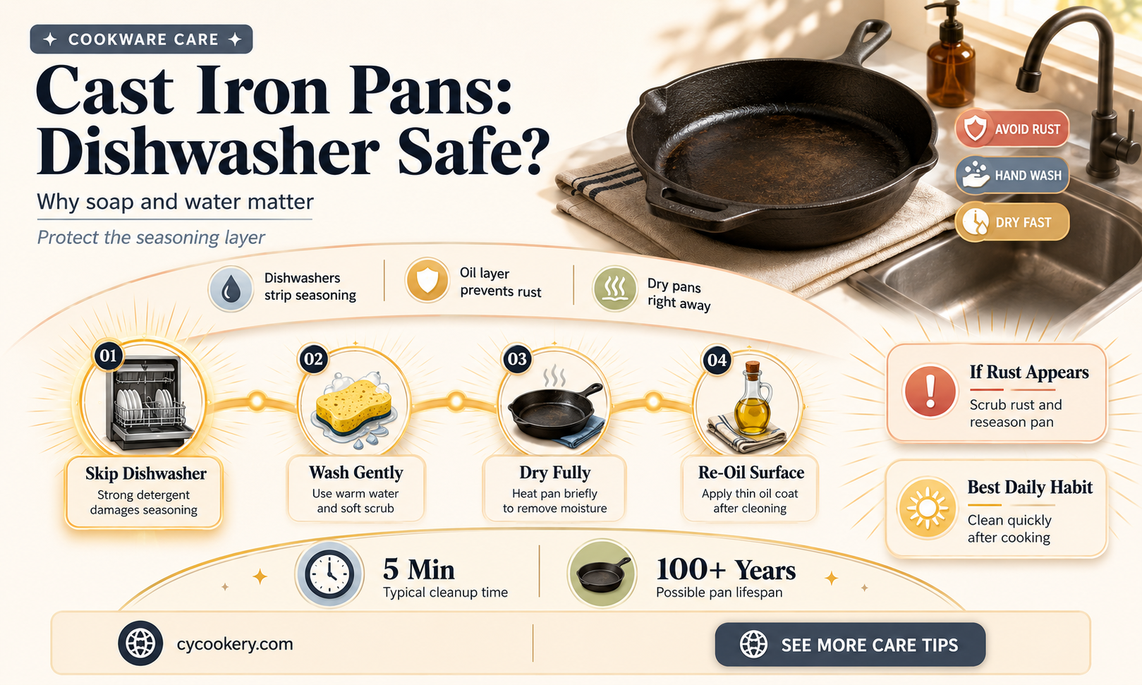 are cast iron pans dishwasher safe