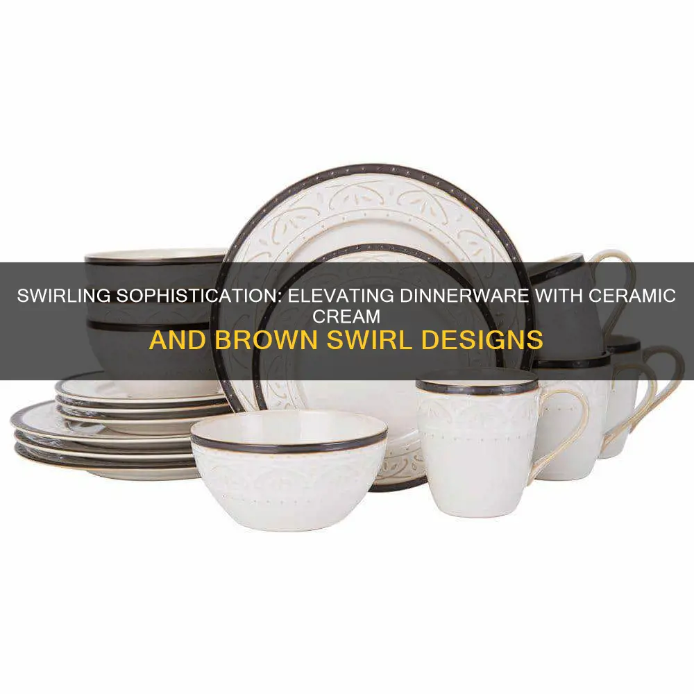 ceramic cream and brown swirl dinnerware sets