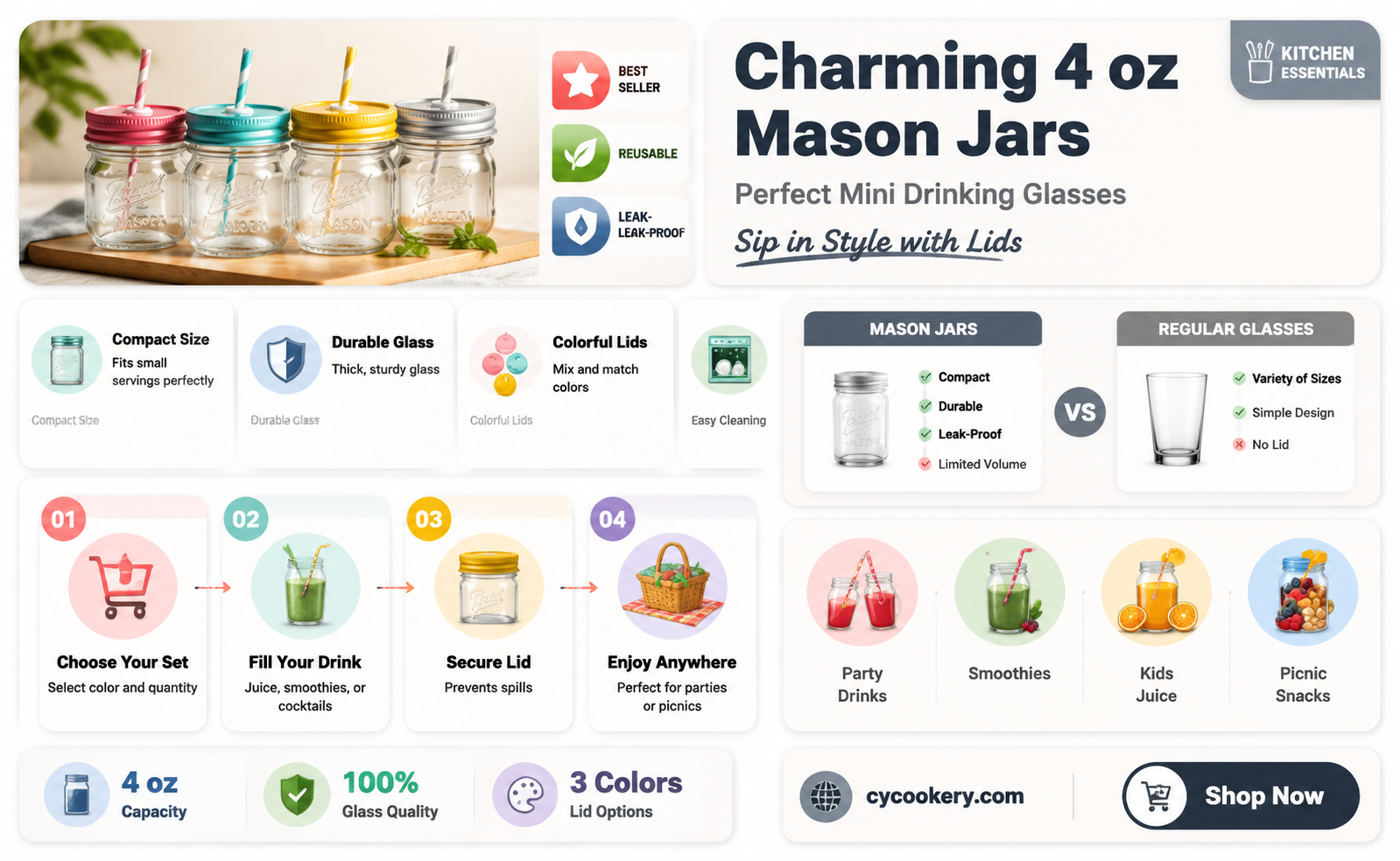 4 oz mason drinking jars with lids