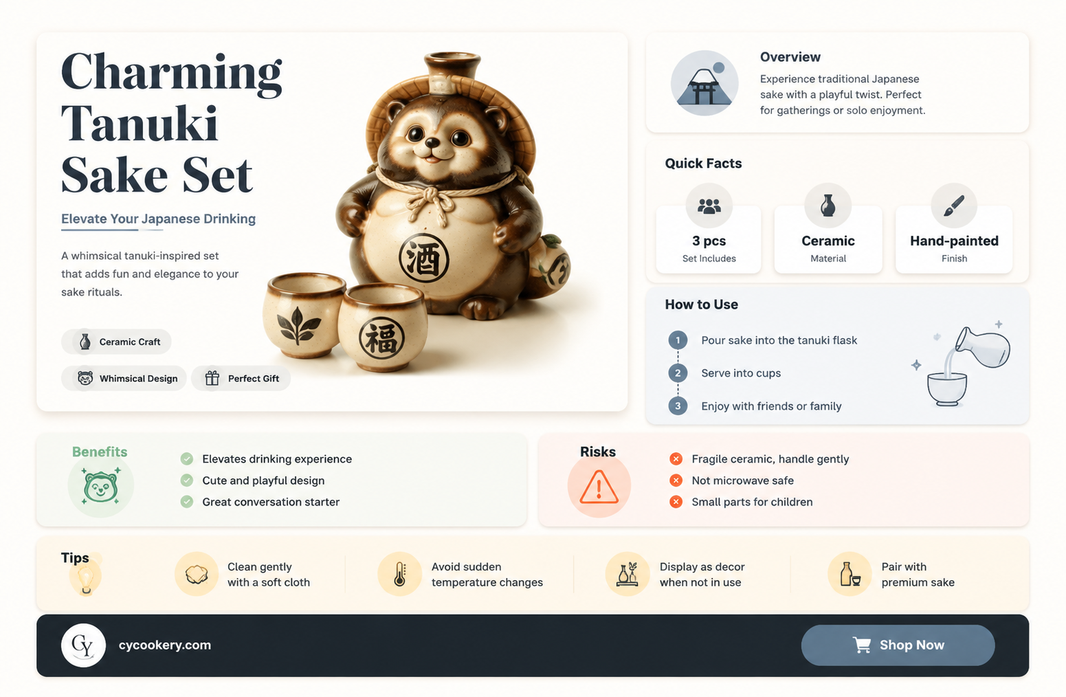 3-piece tanuki raccoon sake set