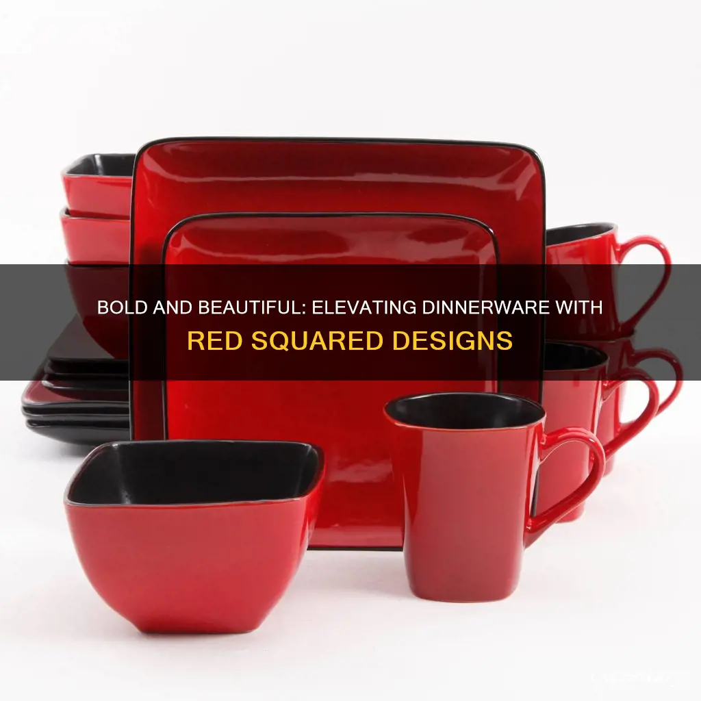 chef tested set of 4 red squared dinnerware