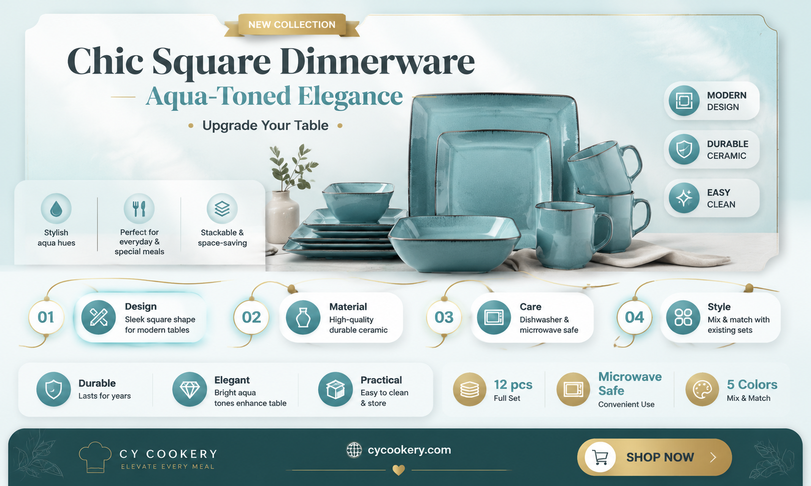aqua dinnerware set square