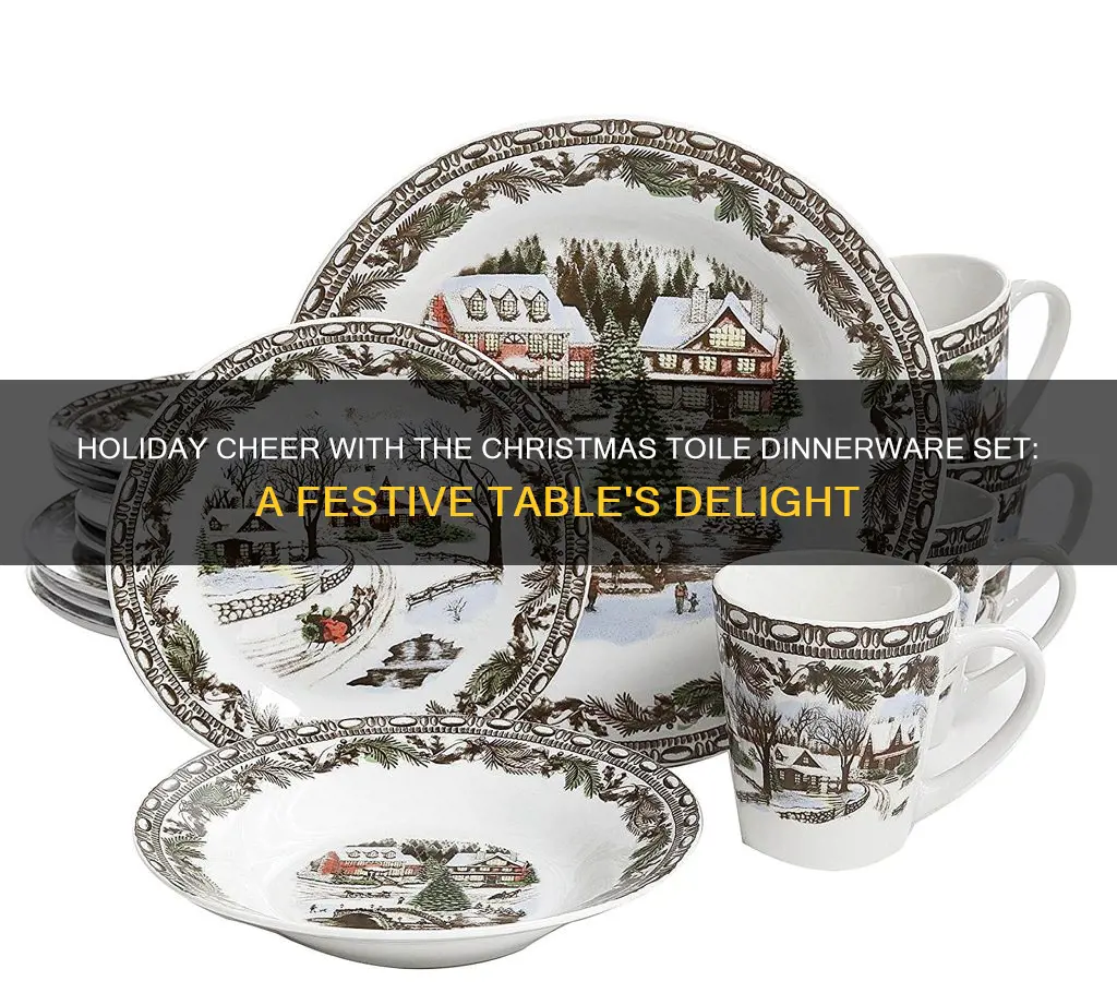 christmas toile 16 pc dinnerware set decorated fine ceramic