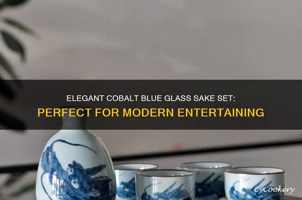 cobalt blue glass sake set