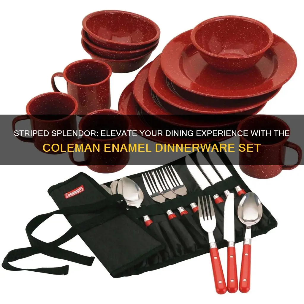 coleman 24 piece enamel dinnerware set red and white stripe