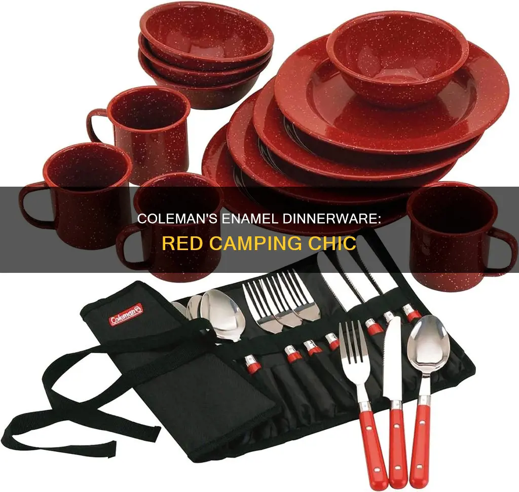 coleman 24 piece enamel dinnerware set red