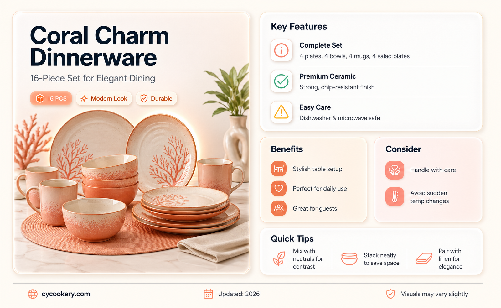 16 piece dinnerware set coral