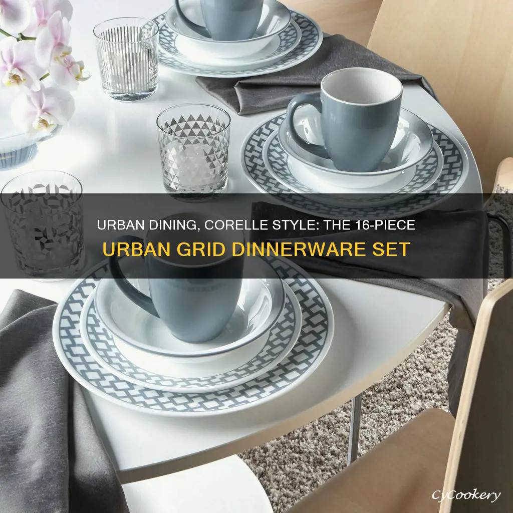 corelle 1119431 dinnerware set 16 piece urban grid