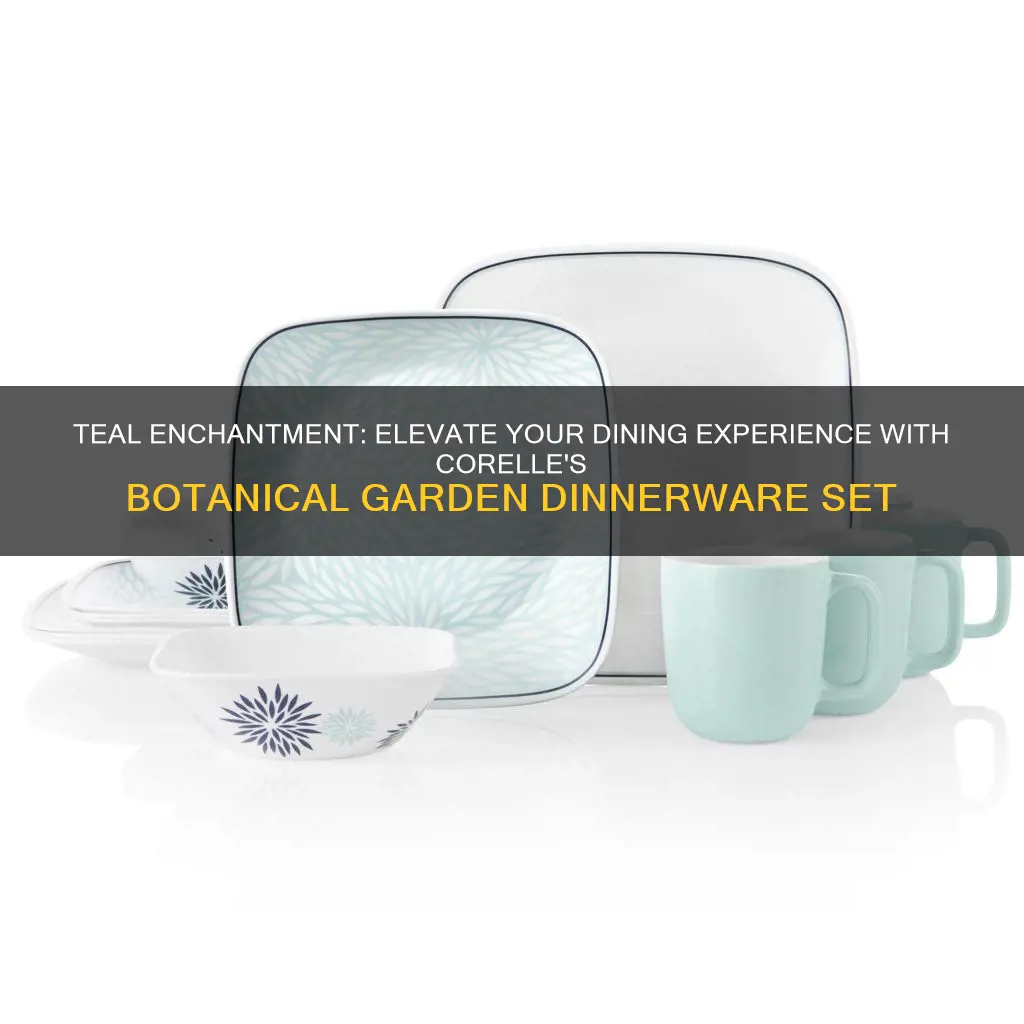 corelle 16pc glass botanical garden dinnerware set teal