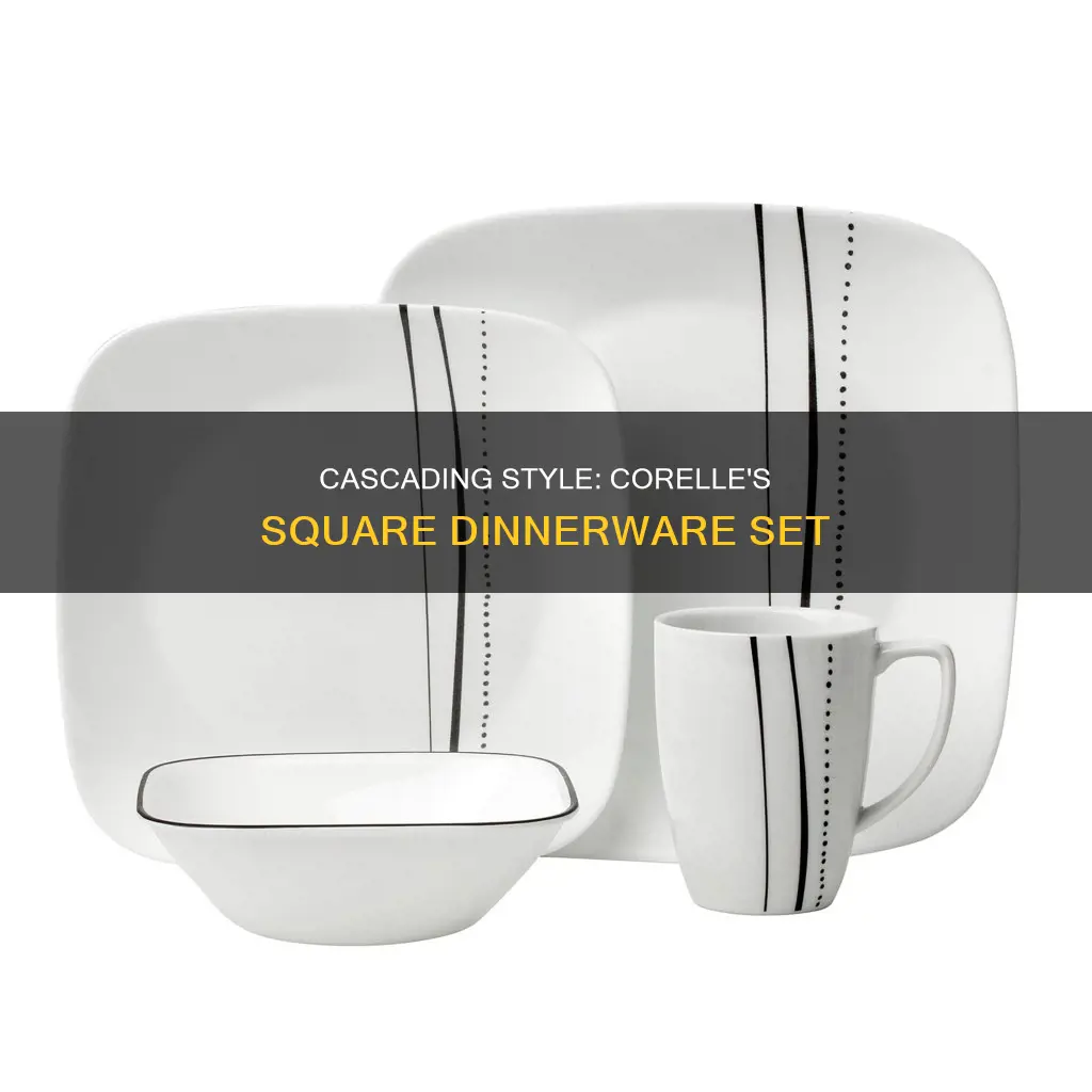 corelle square 16pc dinnerware set cascading lines black