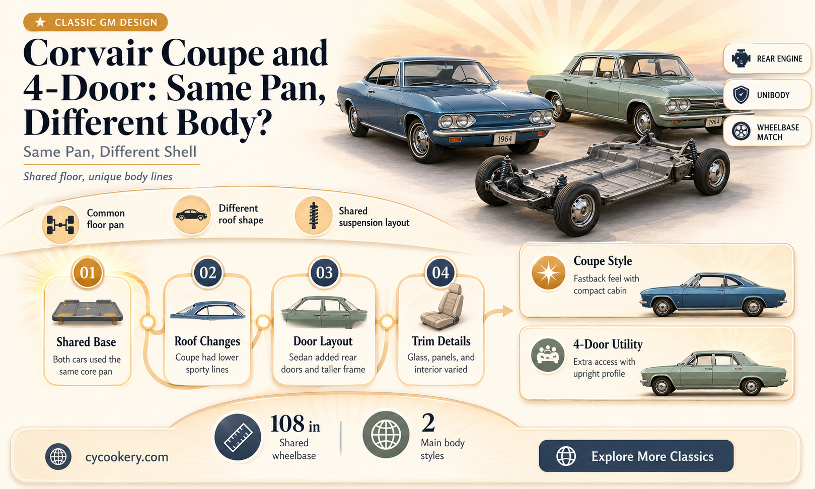 are corvair coupe and 4 door same pan