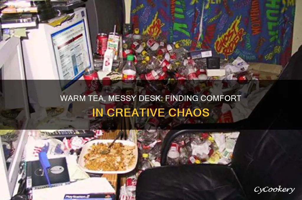 cozy tea on a messy desk