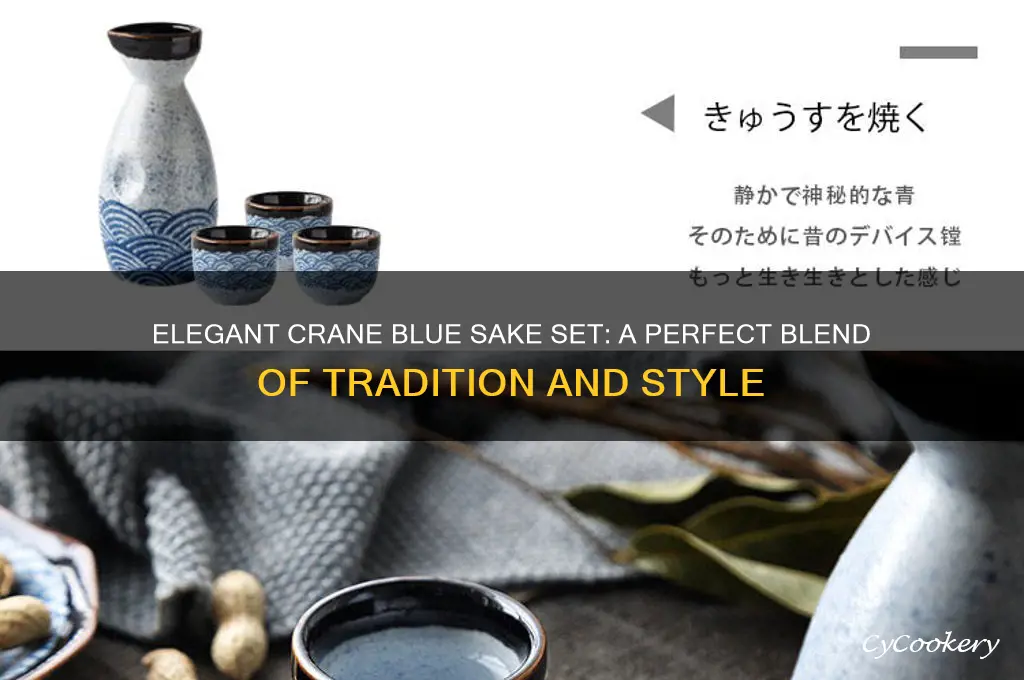 crane blue sake set